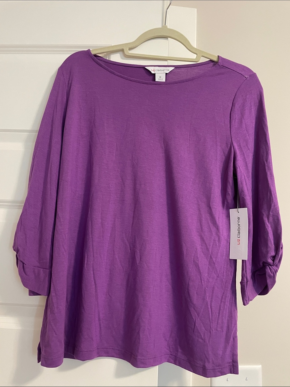 Liz Claiborne Purple 3/4 Sleeve Boatneck Top